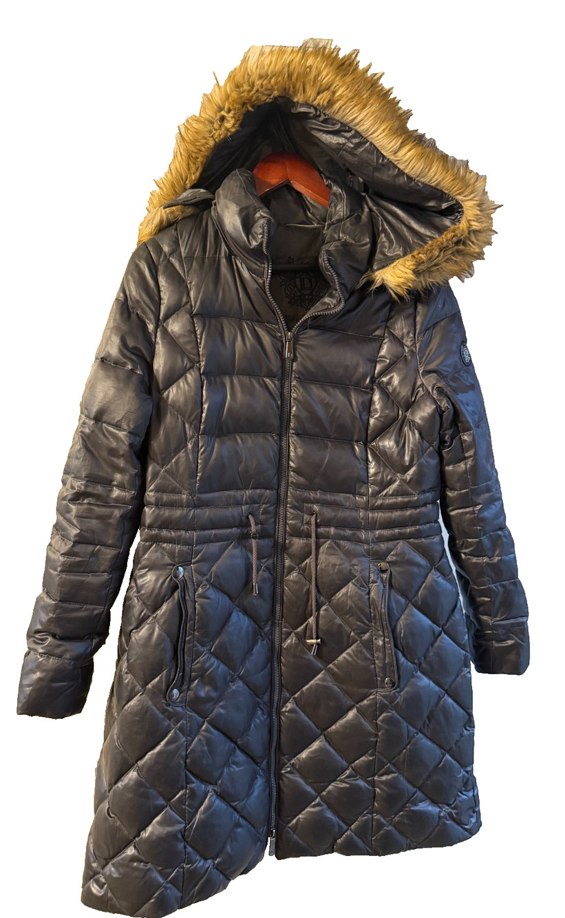 Dawn Levy Kourtney Down Puffer Jacket black removable Hooded faux fur sz-M